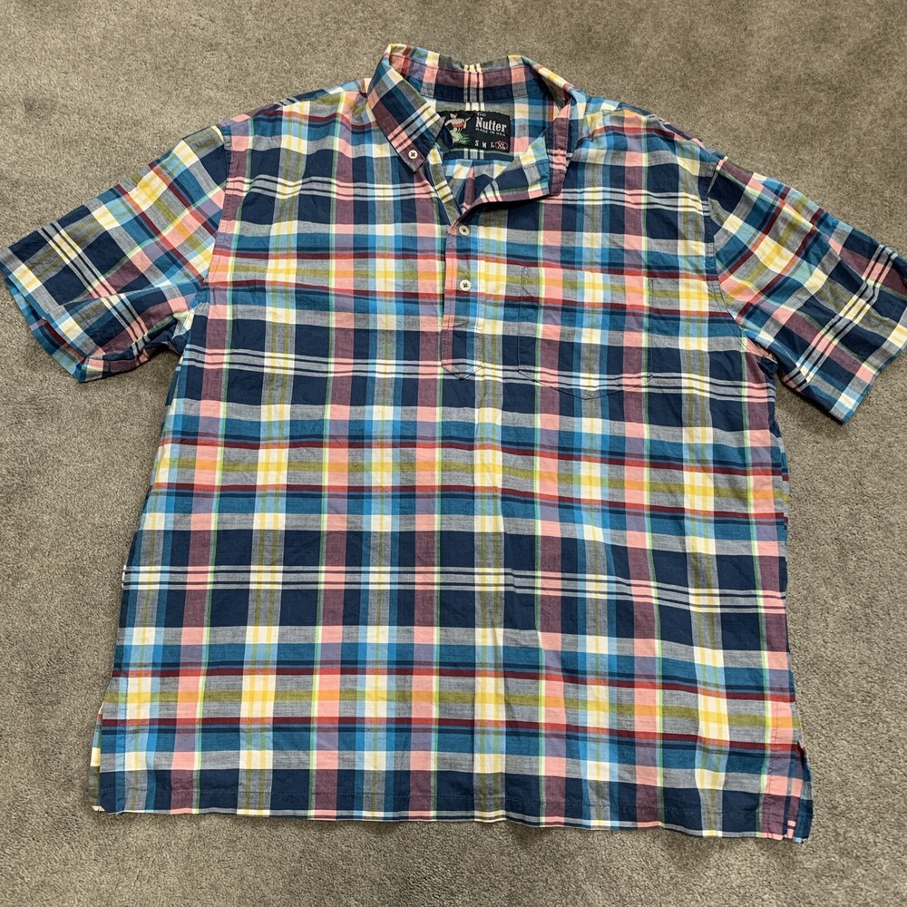 The Nutter Mens Shirt XL Blue Plaid‎ Popover Chubbies Short Sleeve USA